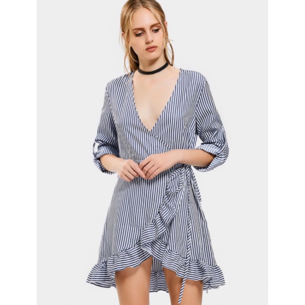 Ruffled Striped Wrap Dress